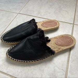 Zara Black Fringe Mule Espadrilles size 38